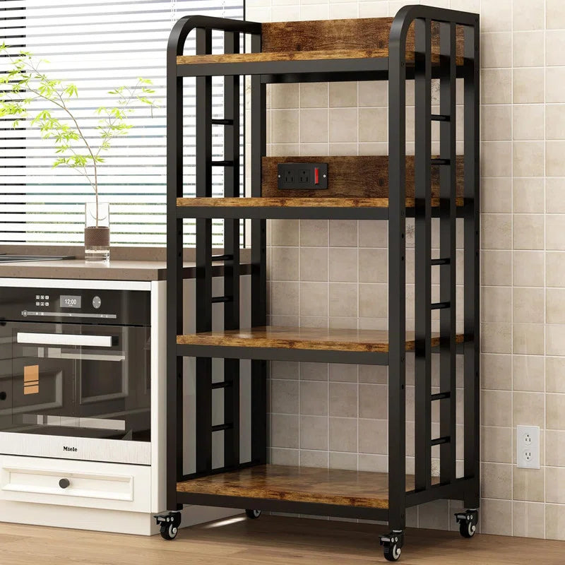 Kitchen Racks: 4-Tier kitchen baker's rack including rolling wheels and a power outlet