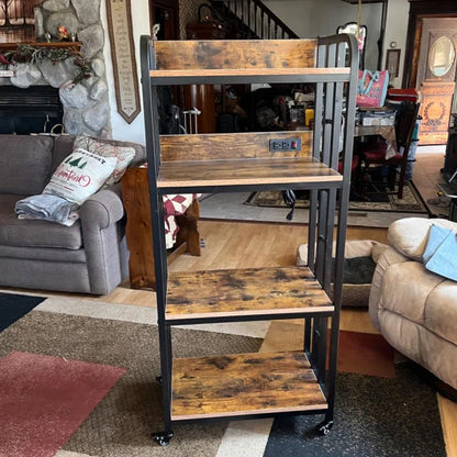 Kitchen Racks: 4-Tier kitchen baker's rack including rolling wheels and a power outlet
