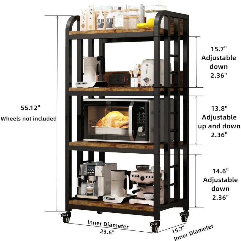 Kitchen Racks: 4-Tier kitchen baker's rack including rolling wheels and a power outlet