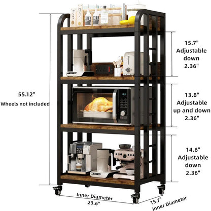 Kitchen Racks: 4-Tier kitchen baker's rack including rolling wheels and a power outlet