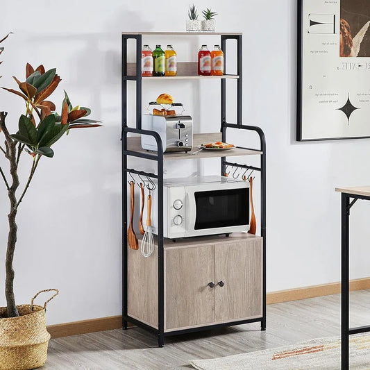 Kitchen Racks: 4-Tier Kitchen Bakers Rack with Hutch and Storage Cabinet