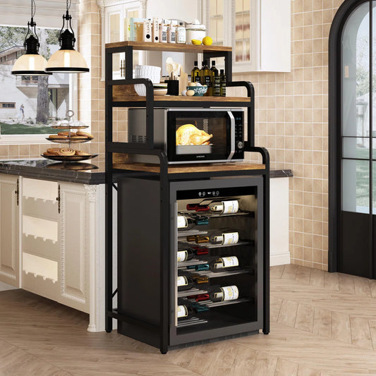 Kitchen Racks: 4-tier rustic brown kitchen rack for microwave, mini fridge, spices, pots, and pans