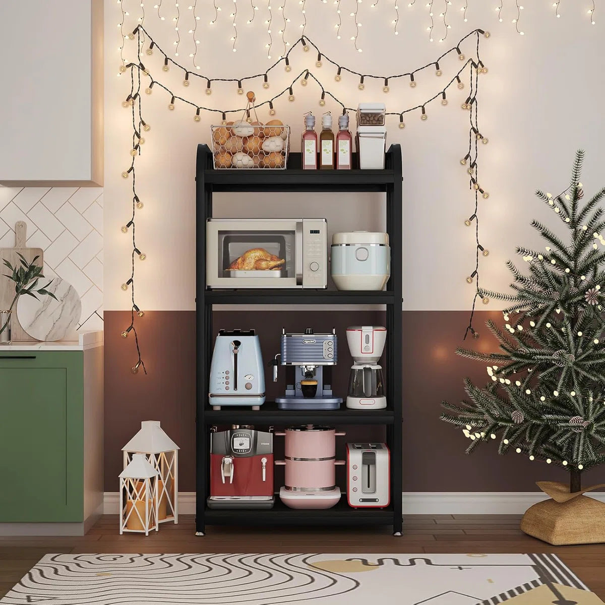 Kitchen Racks: 4-Tier Adjustable Shelves Microwave Stand, Sturdy Kitchen Microwave Storage Rack