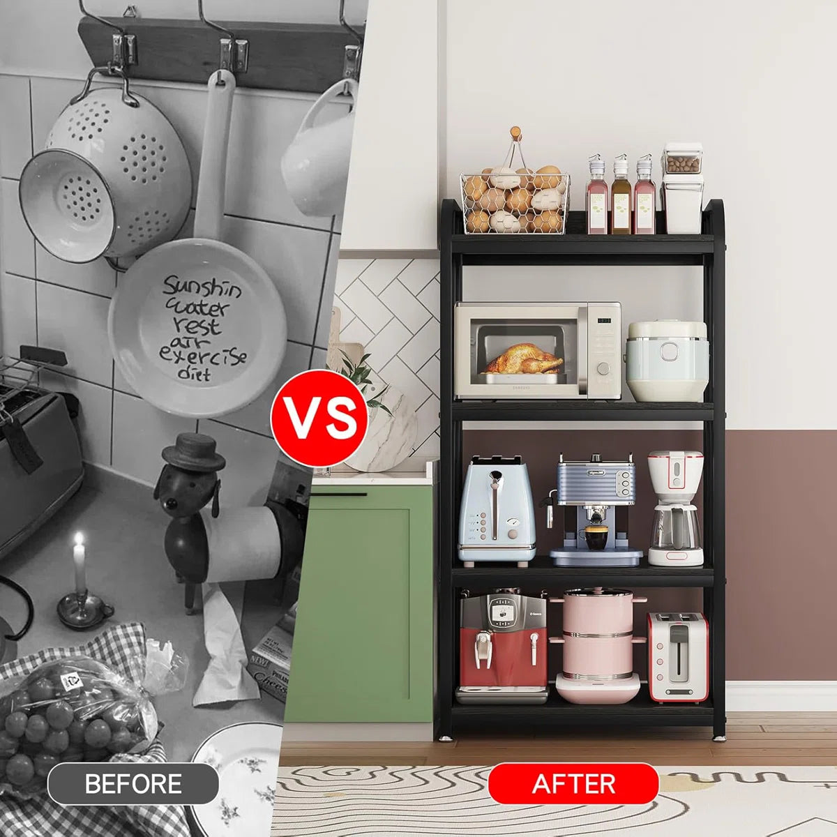 Kitchen Racks: 4-Tier Adjustable Shelves Microwave Stand, Sturdy Kitchen Microwave Storage Rack