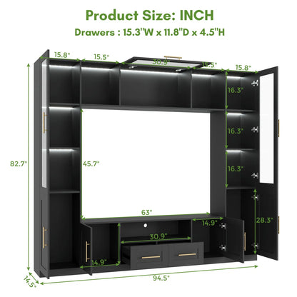 tv panel: 4-Piece Wall Unit tv panel with LED Lights, Fits TVs Up to 70"
