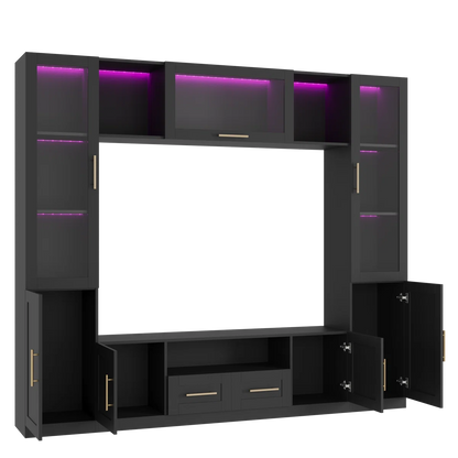 tv panel: 4-Piece Wall Unit tv panel with LED Lights, Fits TVs Up to 70"