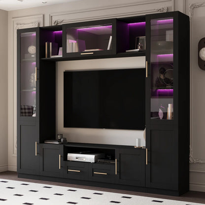 tv panel: 4-Piece Wall Unit tv panel with LED Lights, Fits TVs Up to 70"