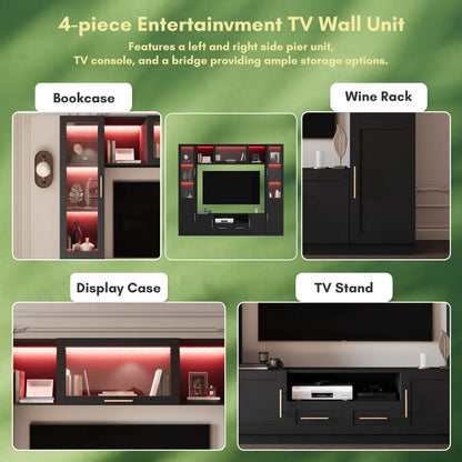tv panel: 4-Piece Wall Unit tv panel with LED Lights, Fits TVs Up to 70"