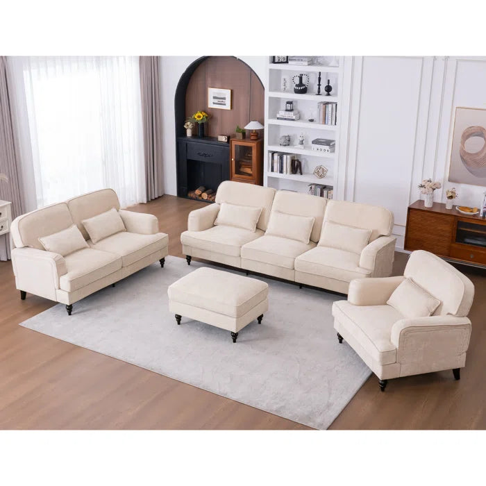 7 Seater Sofa Set: 4-Piece Modern Sectional Chenille Living Room Sofa Set