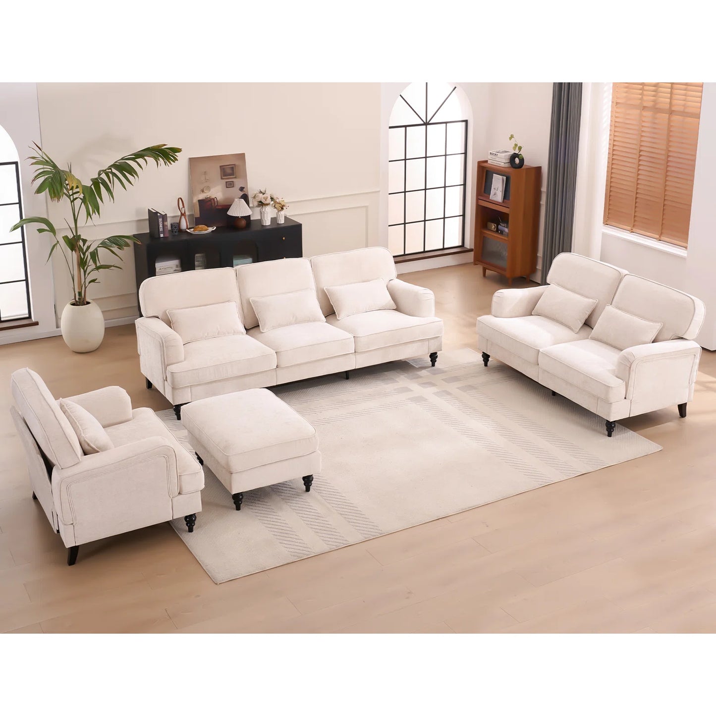 7 Seater Sofa Set: 4-Piece Modern Sectional Chenille Living Room Sofa Set