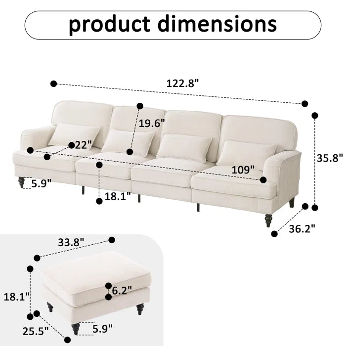 7 Seater Sofa Set: 4-Piece Modern Sectional Chenille Living Room Sofa Set