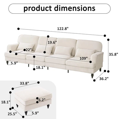 7 Seater Sofa Set: 4-Piece Modern Sectional Chenille Living Room Sofa Set