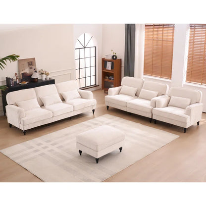 7 Seater Sofa Set: 4-Piece Modern Sectional Chenille Living Room Sofa Set