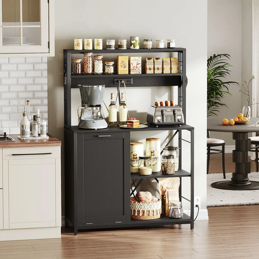 Kitchen Rack: 40.2" Baker's Rack with Trash Can Cabinet and Power Outlet