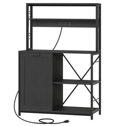 Kitchen Rack: 40.2" Baker's Rack with Trash Can Cabinet and Power Outlet