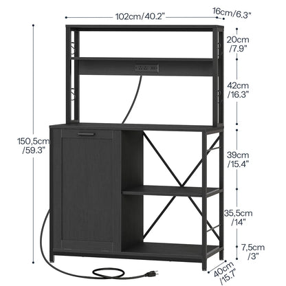 Kitchen Rack: 40.2" Baker's Rack with Trash Can Cabinet and Power Outlet