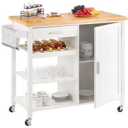 Kitchen Island Table with Drawer, Cabinet &amp; Open Shelves – 41” wide Rolling Cart