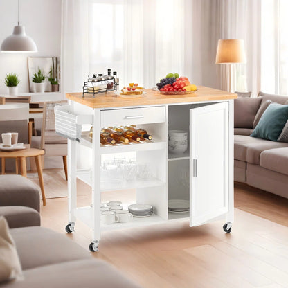 Kitchen Island Table with Drawer, Cabinet &amp; Open Shelves – 41” wide Rolling Cart