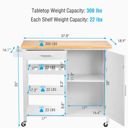 Kitchen Island Table with Drawer, Cabinet &amp; Open Shelves – 41” wide Rolling Cart