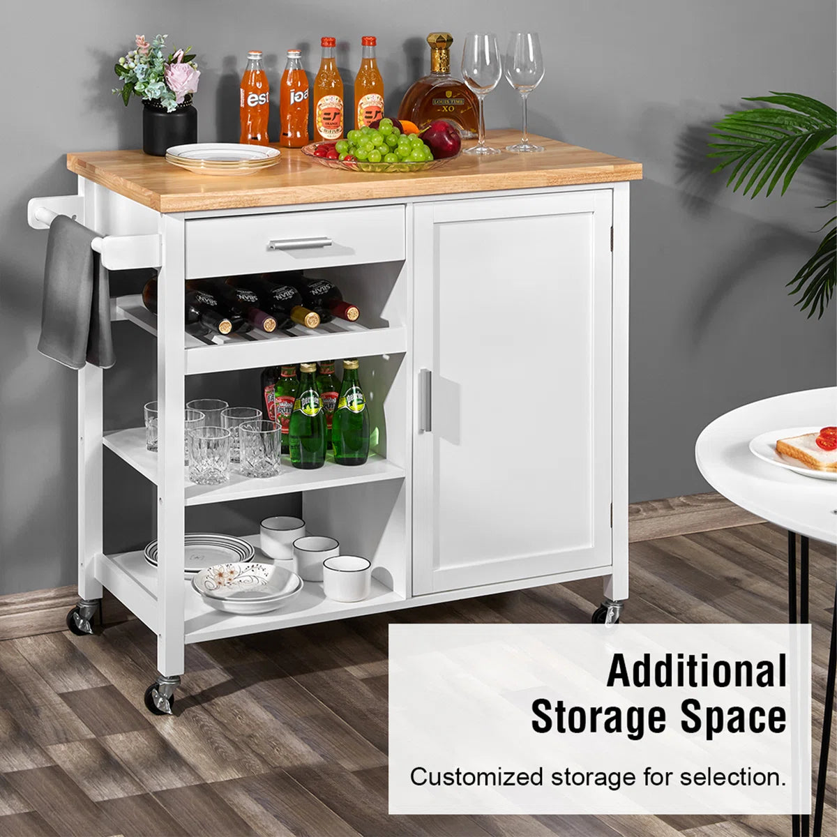 Kitchen Island Table with Drawer, Cabinet &amp; Open Shelves – 41” wide Rolling Cart