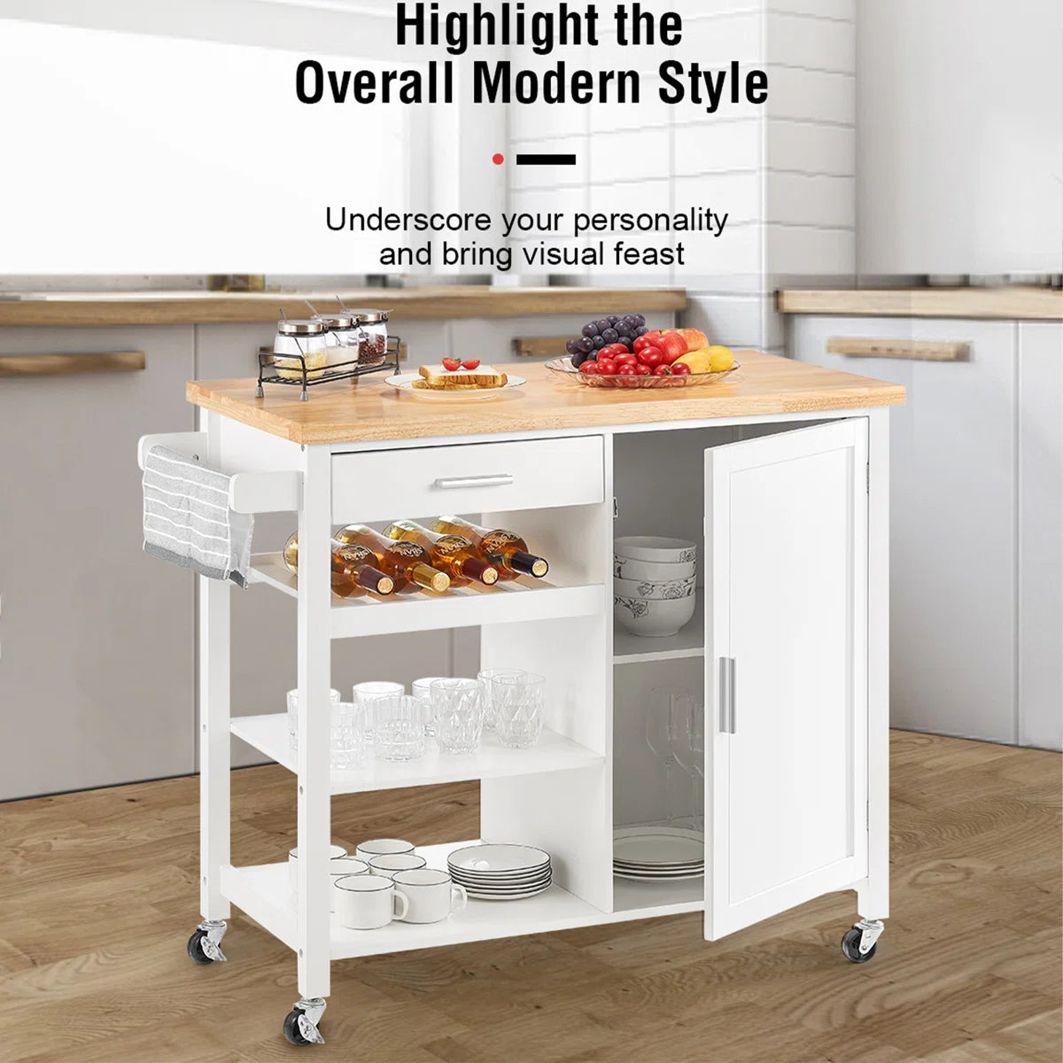 Kitchen Island Table with Drawer, Cabinet &amp; Open Shelves – 41” wide Rolling Cart