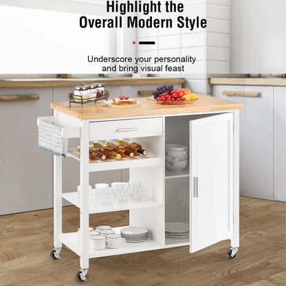 Kitchen Island Table with Drawer, Cabinet &amp; Open Shelves – 41” wide Rolling Cart