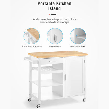 Kitchen Island Table with Drawer, Cabinet &amp; Open Shelves – 41” wide Rolling Cart