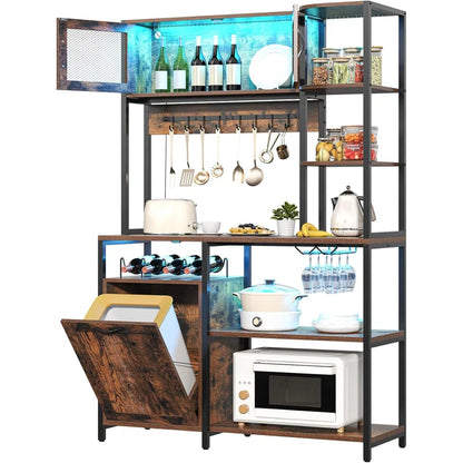 Kitchen Racks: 42.5" Bakers Racks for Kitchens with Storage, Farmhouse Microwave Stand with Wine Rack
