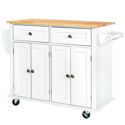 Kitchen Island Table: 43.3'' Wide Rolling Cart with Storage & Solid Wood Top