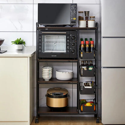 Microwave Stands: Microwave Stands with Metal Frame and Wood Shelves – Kitchen Organizer on Wheels