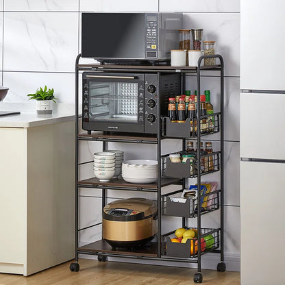 Microwave Stands: Microwave Stands with Metal Frame and Wood Shelves – Kitchen Organizer on Wheels