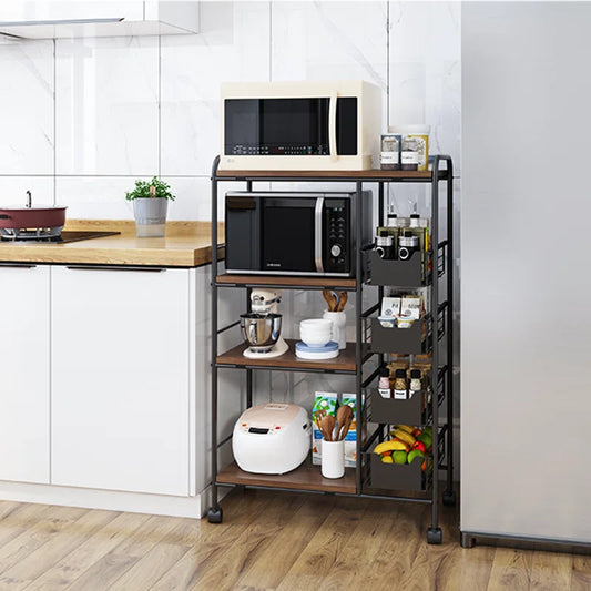 Microwave Stands: Microwave Stands with Metal Frame and Wood Shelves – Kitchen Organizer on Wheels