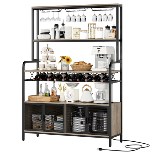 Microwave Stands: Microwave Stands Used for Kitchen Storage – 47.2" Bakers Rack with Outlet & Hooks