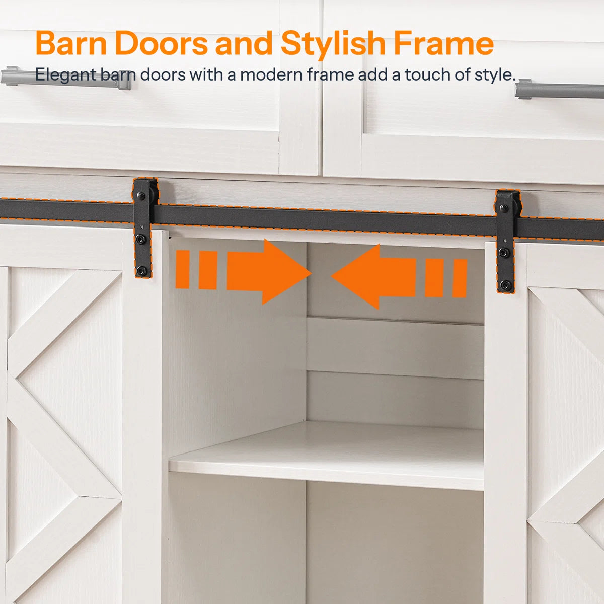 Kitchen Island Table: 47.2” Mobile Cart with Barn Doors, Drawers &amp; Built-in Power Outlet