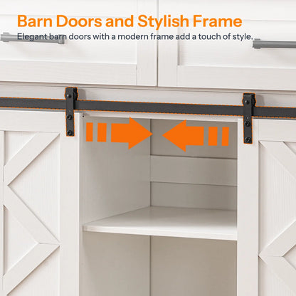Kitchen Island Table: 47.2” Mobile Cart with Barn Doors, Drawers &amp; Built-in Power Outlet