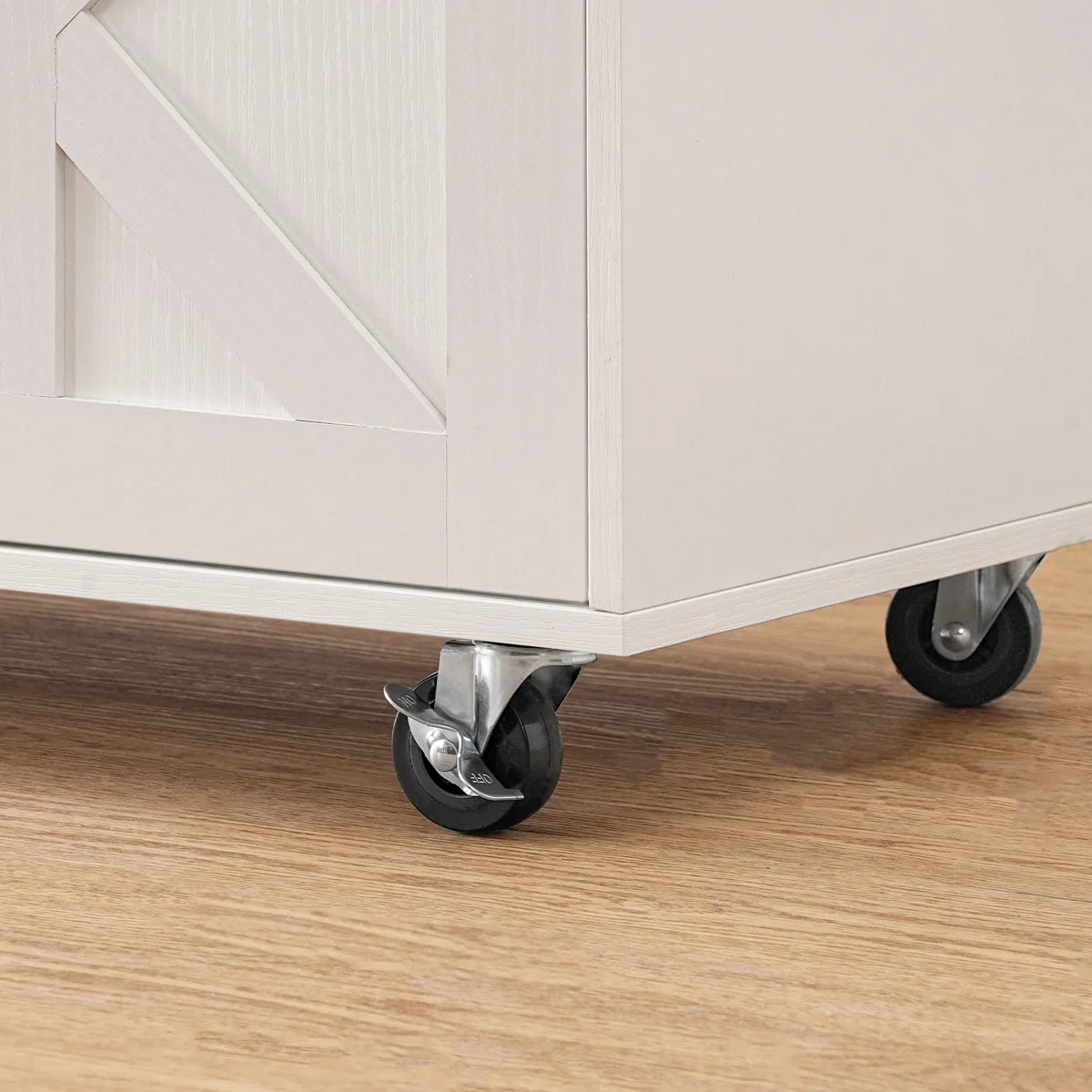 Kitchen Island Table: 47.2” Mobile Cart with Barn Doors, Drawers &amp; Built-in Power Outlet