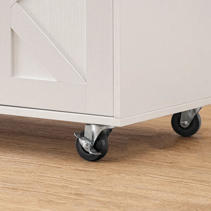 Kitchen Island Table: 47.2” Mobile Cart with Barn Doors, Drawers &amp; Built-in Power Outlet