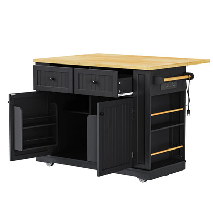 Kitchen Island Table Set with Drop Leaf, Power Outlet &amp; Storage – 48" Multi-Functional Unit