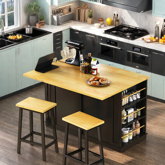 Kitchen Island Table Set with Drop Leaf, Power Outlet & Storage – 48" Multi-Functional Unit