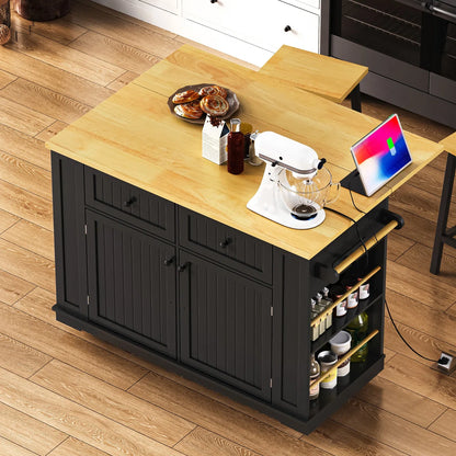 Kitchen Island Table Set with Drop Leaf, Power Outlet &amp; Storage – 48" Multi-Functional Unit
