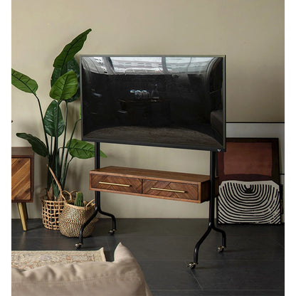 tv panel: 49.21" Black and Brown Solid Wood tv panel with Rectangular Frame