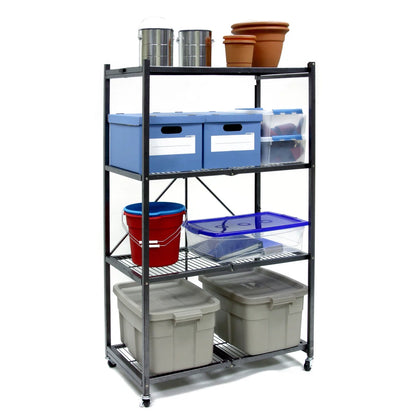 Kitchen Rack: 4 Tier Multipurpose Folding Storage Organizing Rack with Wheels