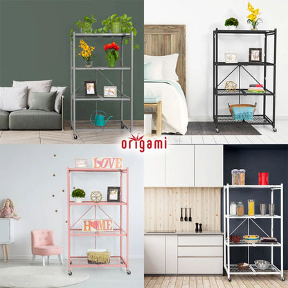 Kitchen Rack: 4 Tier Multipurpose Folding Storage Organizing Rack with Wheels