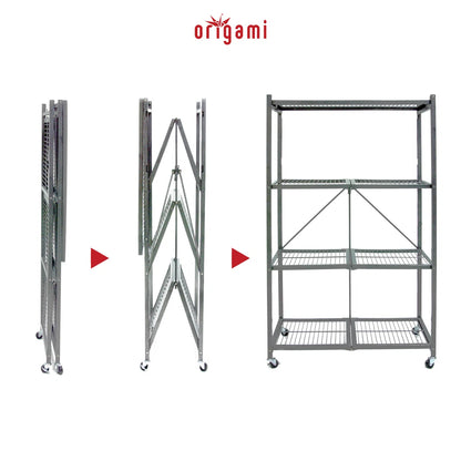 Kitchen Rack: 4 Tier Multipurpose Folding Storage Organizing Rack with Wheels