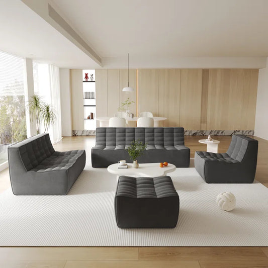 7 Seater Sofa Set: 4-Piece Chenille Fabric Living Room Furniture