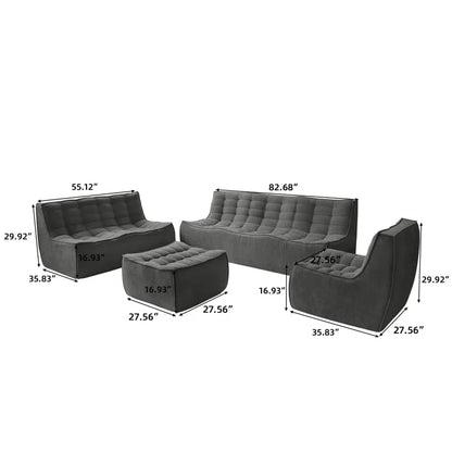 7 Seater Sofa Set: 4-Piece Chenille Fabric Living Room Furniture