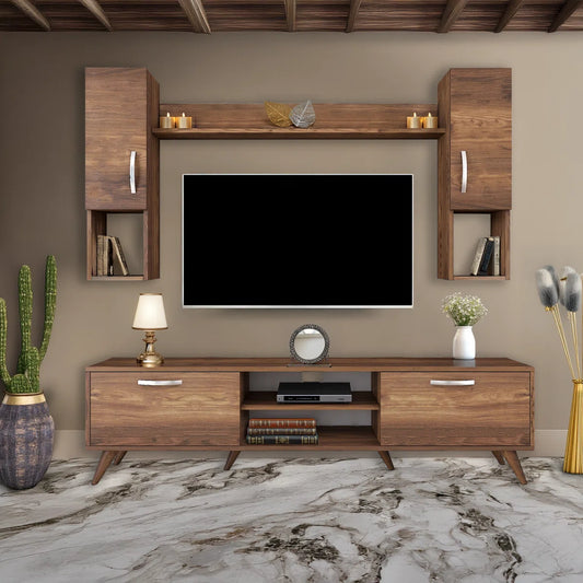 tv panel: 4 Pieces tv panel for Tvs up to 78'' With Wall Cabinets and Shelf