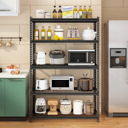 Kitchen Rack: 5-Tier Adjustable Black Metal Shelving Unit