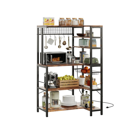 Kitchen Rack: 5-Tier Corner Microwave Stand with Storage, with 6 S-Shaped Hooks