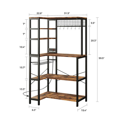 Kitchen Rack: 5-Tier Corner Microwave Stand with Storage, with 6 S-Shaped Hooks